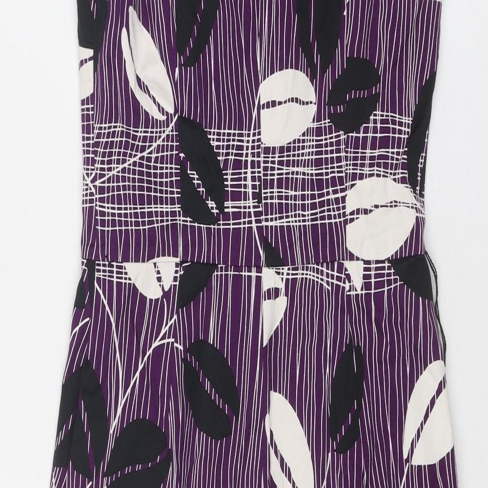 Coast Womens Purple Geometric Cotton Shift Size 8 Round Neck Zip