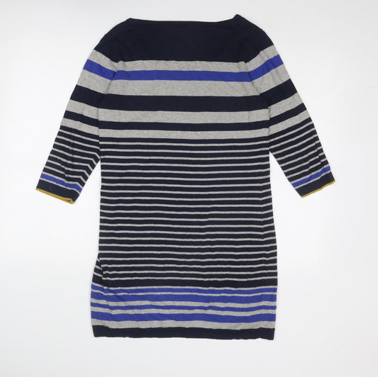 Autograph Womens Blue Striped Cotton Jumper Dress Size 12 Boat Neck