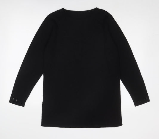 Marks and Spencer Womens Black Boat Neck Acrylic Pullover Jumper Size 10 - Embellished