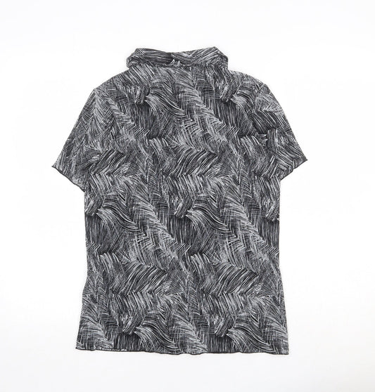 EWM Womens Black Geometric Polyester Basic Button-Up Size 10 Collared