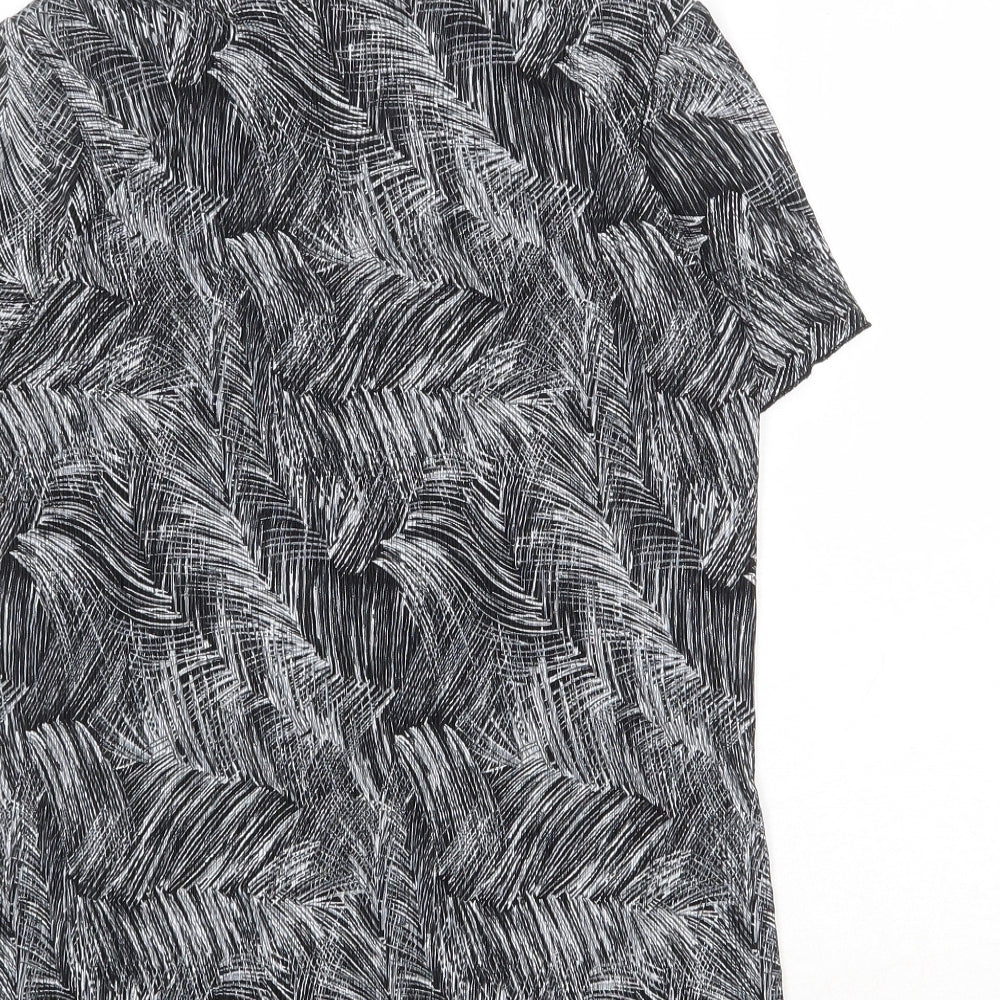 EWM Womens Black Geometric Polyester Basic Button-Up Size 10 Collared