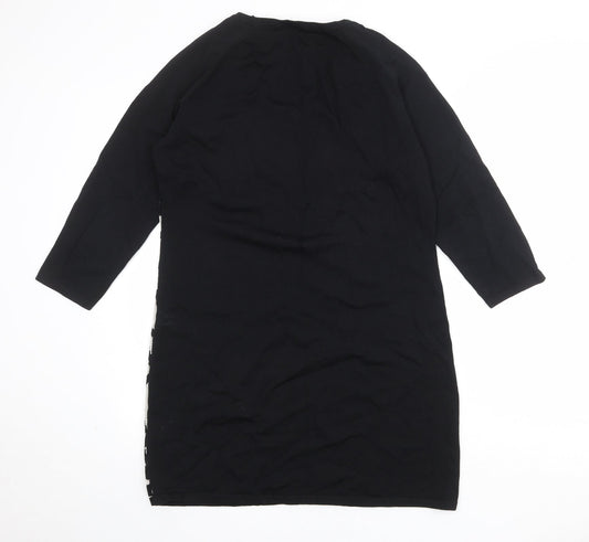 Julien Macdonald Womens Black Geometric Viscose Jumper Dress Size 18 Round Neck Pullover