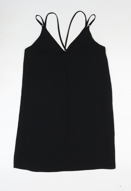 Topshop Womens Black Polyester Mini Size 6 V-Neck Pullover - Double Strap