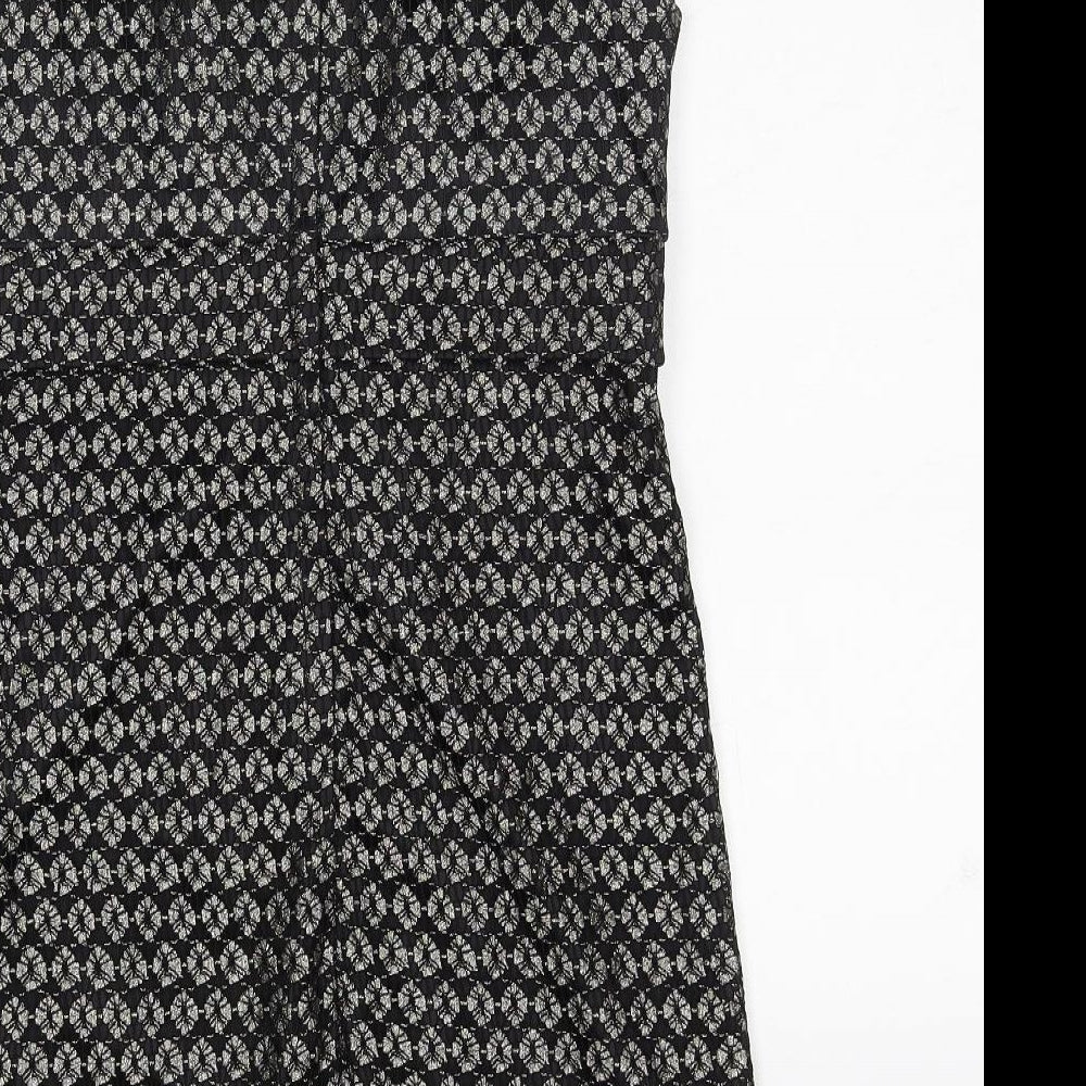 NEXT Womens Black Geometric Nylon Shift Size 10 Round Neck Zip