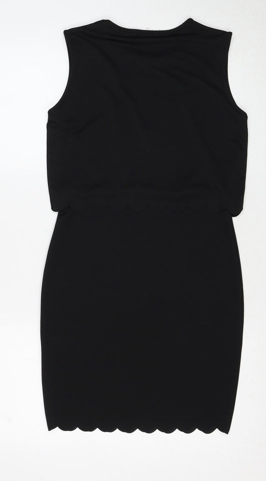 PRETTYLITTLETHING Womens Black Polyester Shift Size 10 Round Neck Pullover