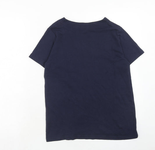 EWM Womens Blue Cotton Basic T-Shirt Size M V-Neck