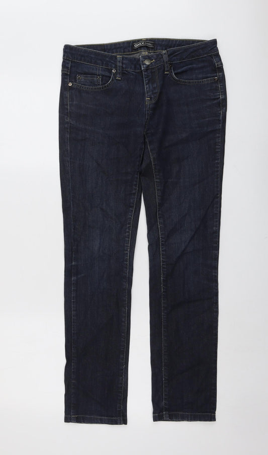 Additional front view of Only women’s blue cotton straight jeans, size UK 30, in, 29-inch leg regular button