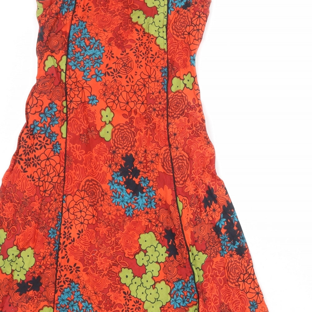 Chaitanya Womens Orange Floral Polyester Tank Dress Size S Scoop Neck Pullover