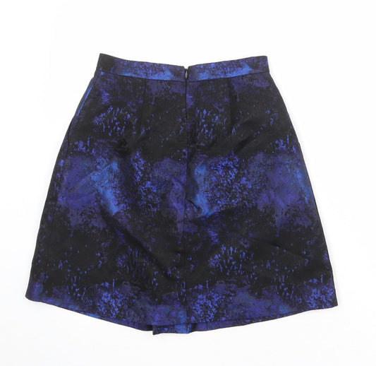 Coast Womens Black Geometric Polyester A-Line Skirt Size 6 Zip