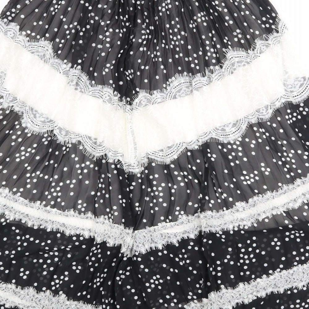 ASOS Womens Black Polka Dot Polyester Pleated Skirt Size 12 Zip