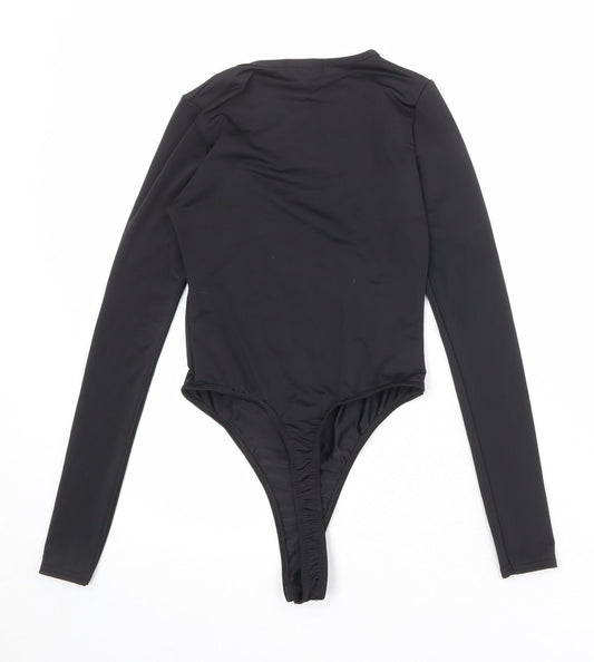 PRETTYLITTLETHING Womens Black Polyester Bodysuit One-Piece Size 6 Snap