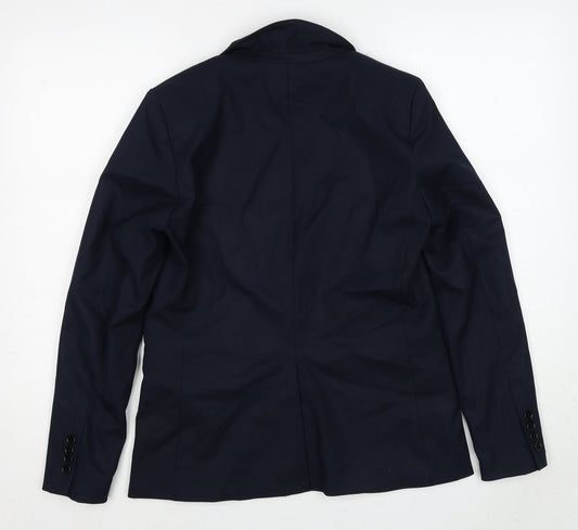 H&M Womens Blue Polyester Jacket Suit Jacket Size 10