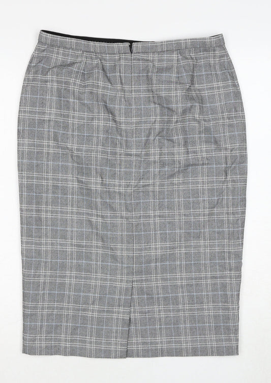 Marks and Spencer Womens Grey Plaid Polyester A-Line Skirt Size 12 Zip