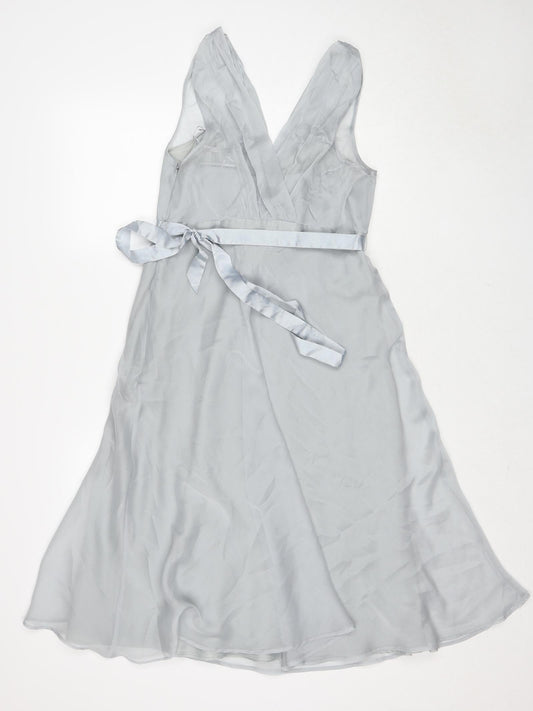 Debut Womens Grey Polyester Fit & Flare Size 12 V-Neck Zip - Flower Detail