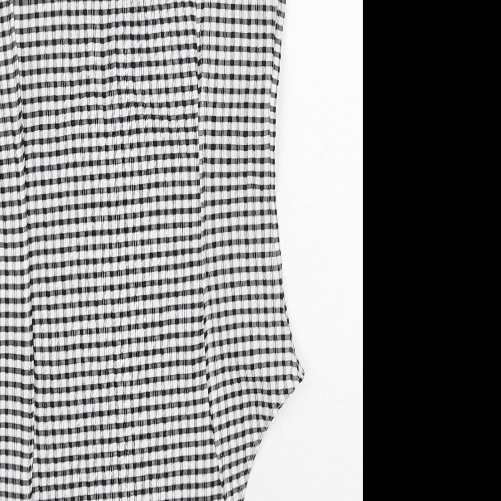 H&M Womens Black Check Polyester Bodysuit One-Piece Size S Snap