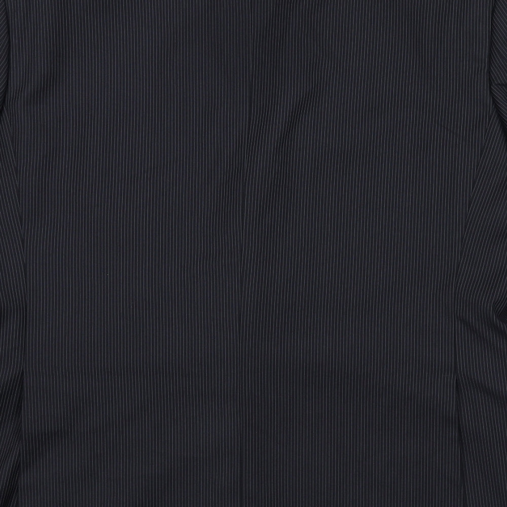 Brand and care label for Autograph men’s blue striped polyester jacket suit jacket, size 42, regular