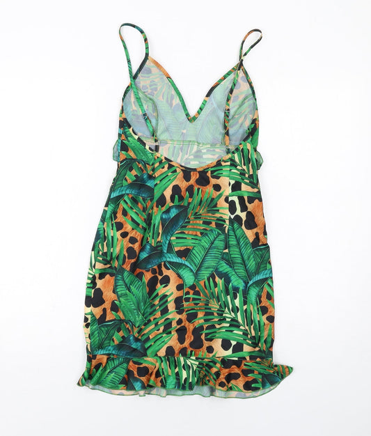 PRETTYLITTLETHING Womens Green Geometric Polyester Mini Size 4XL V-Neck Zip - Open Back