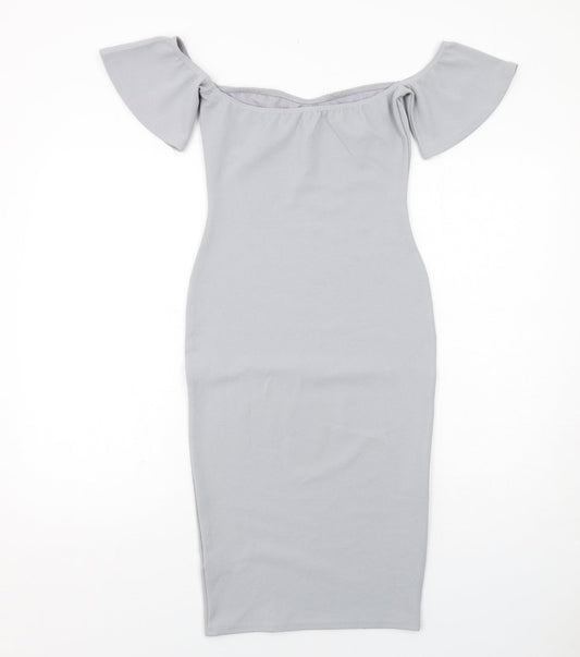 Missguided Womens Grey Polyester Bodycon Size 8 Round Neck Pullover