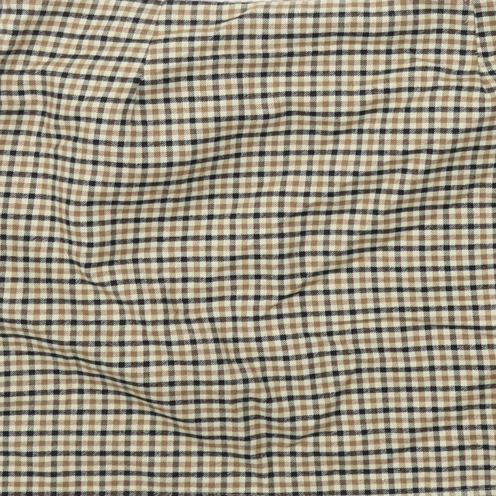 Cotton On Womens Beige Plaid Polyester A-Line Skirt Size M Zip