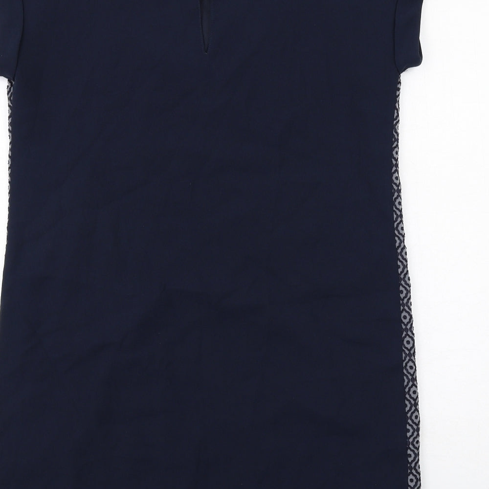 NEXT Womens Blue Geometric Polyester Shift Size 12 Round Neck Button