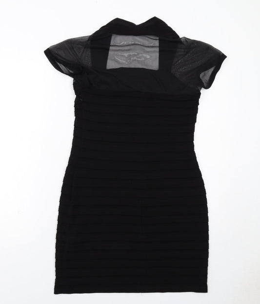 Wallis Womens Black Polyester Bodycon Size 12 Square Neck Zip