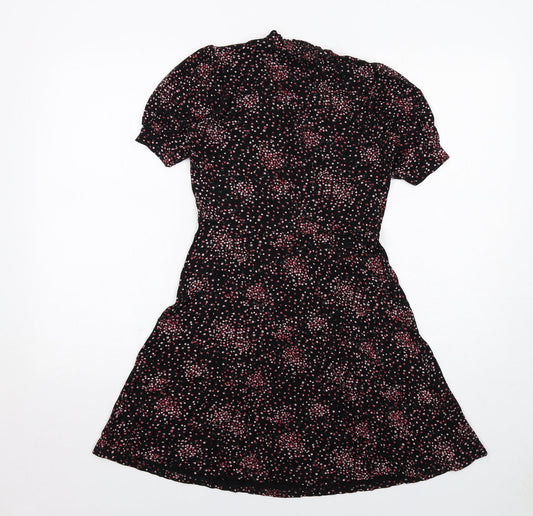 New Look Womens Black Floral Viscose A-Line Size 8 Mock Neck Pullover