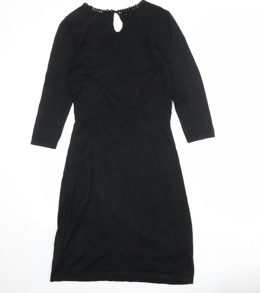 Esprit Womens Black Viscose A-Line Size M Round Neck Button