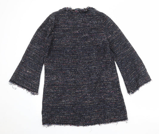 Zara Womens Black Geometric Cotton Jumper Dress Size M V-Neck Pullover