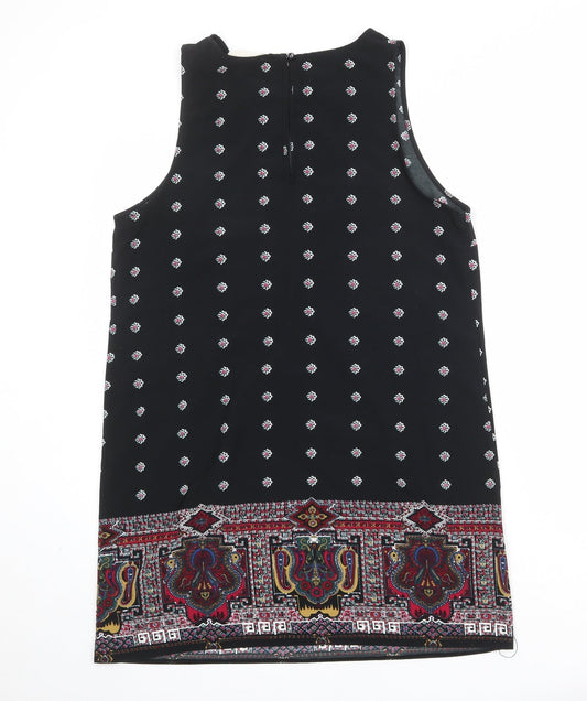 Staring at Stars Womens Black Geometric Polyester Tank Dress Size L Round Neck Button