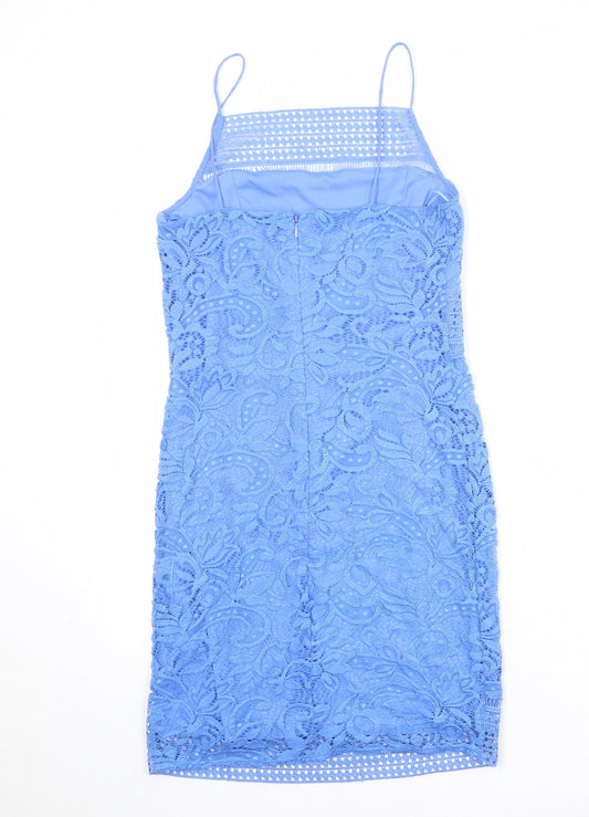Topshop Womens Blue Polyester Sheath Size 10 Square Neck Zip