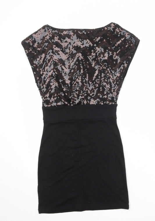 H&M Womens Black Polyester Pencil Dress Size 10 Boat Neck Pullover