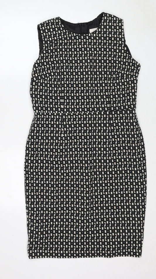 Additional front view of Linea women’s black geometric polyester shift, size UK 14, round neck zip