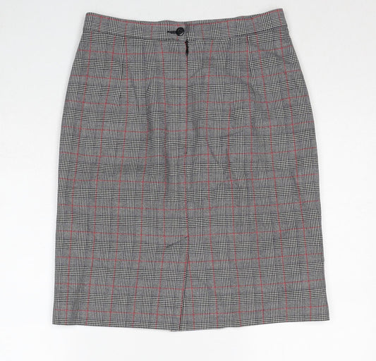 Marks and Spencer Womens Grey Plaid Polyester A-Line Skirt Size 10 Zip