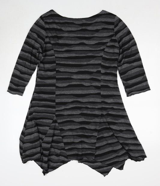 Epilogue Womens Grey Striped Polyester A-Line Size 14 Round Neck Pullover