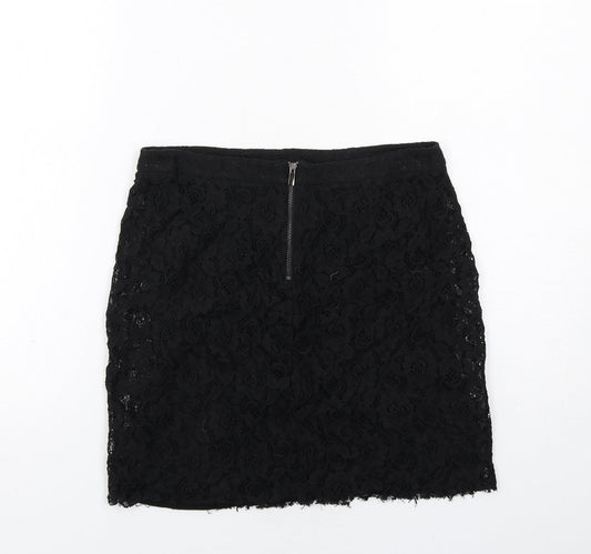 Mango Womens Black Geometric Viscose A-Line Skirt Size S Zip