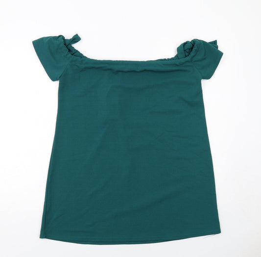 Boohoo Womens Green Polyester Basic Blouse Size 14 Boat Neck