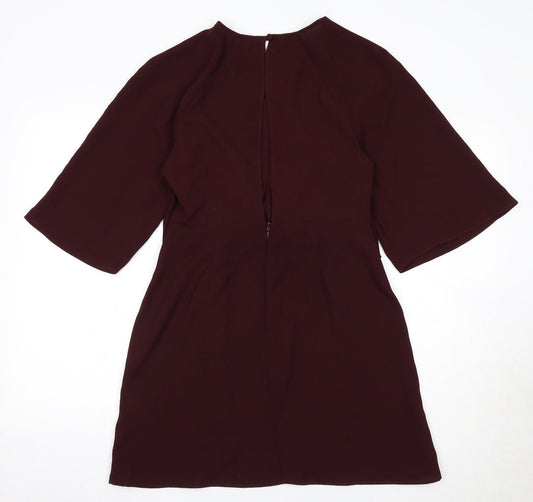 Topshop Womens Red Polyester A-Line Size 10 Round Neck Zip
