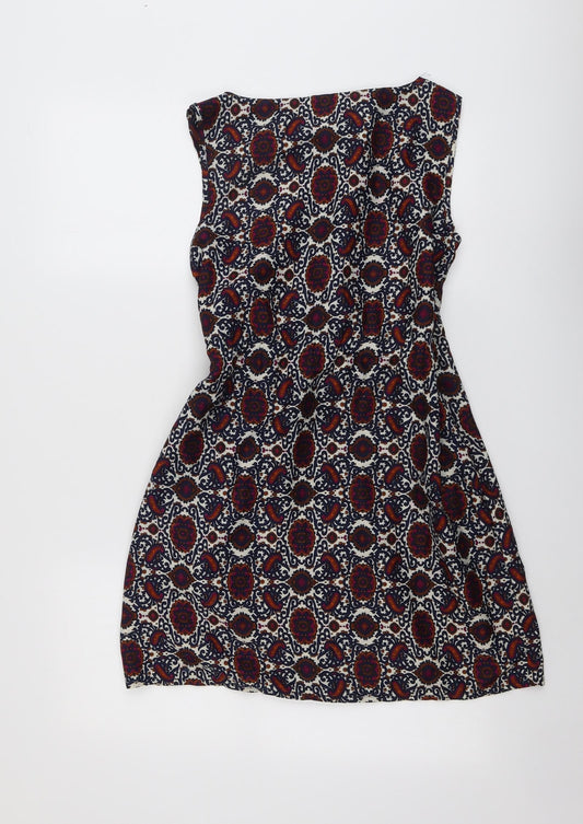 Mela London Womens Multicoloured Geometric Polyester A-Line Size 8 Round Neck Pullover