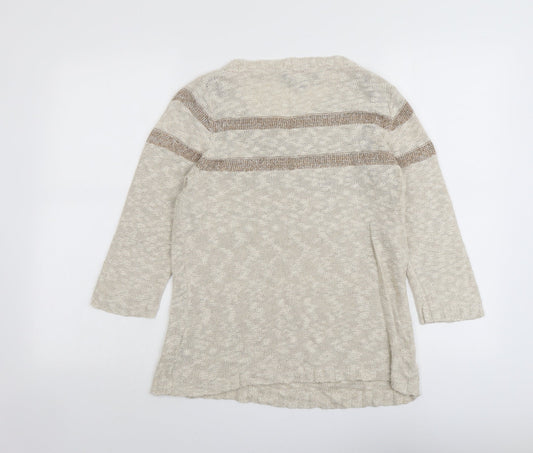 Betty Jackson Womens Beige Round Neck Cotton Pullover Jumper Size 16