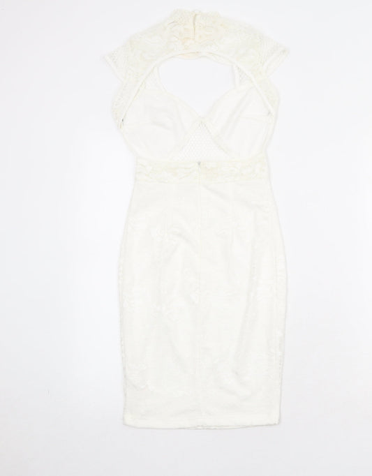 Missguided Womens Ivory Polyamide Bodycon Size 4 Mock Neck Zip