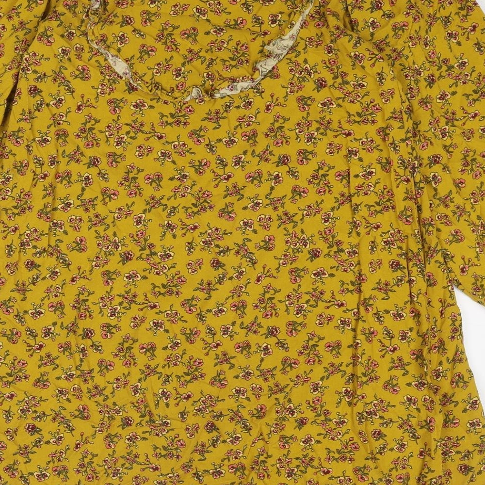 NEXT Girls Yellow Floral Viscose A-Line Size 11 Years Round Neck Button