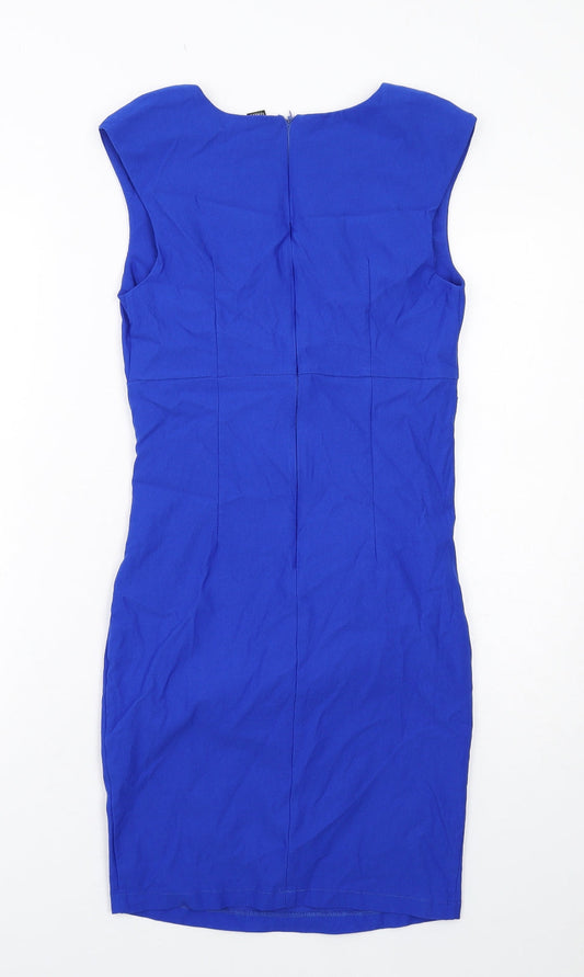 Izabel London Womens Blue Viscose Sheath Size 10 V-Neck Zip