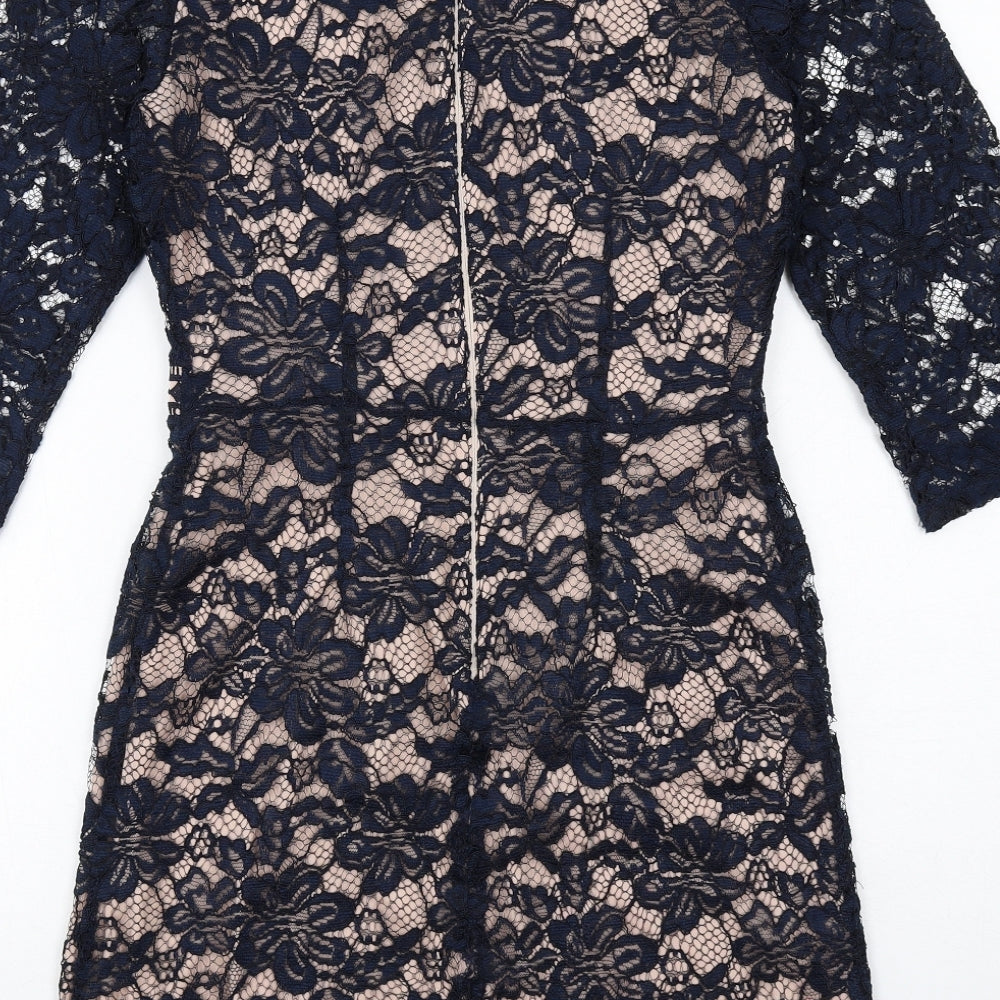 Oasis Womens Blue Polyester Mini Size 8 Boat Neck Zip - Lace Overlay