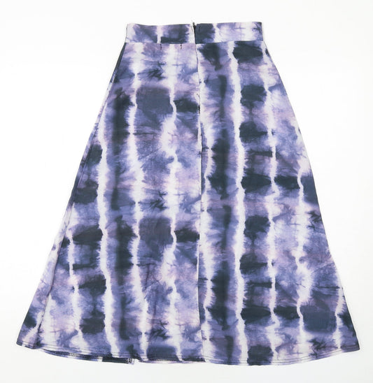 PRETTYLITTLETHING Womens Purple Geometric Polyester Peasant Skirt Size 6 Zip - Tie Dye Pattern