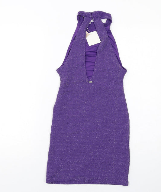 Pull&Bear Womens Purple Polyester Bodycon Size S Halter Button