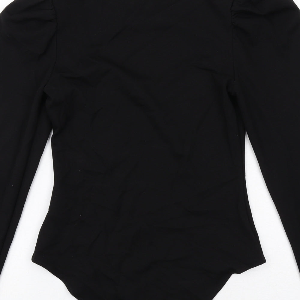 H&M Womens Black Viscose Bodysuit One-Piece Size S Snap - Cut Out