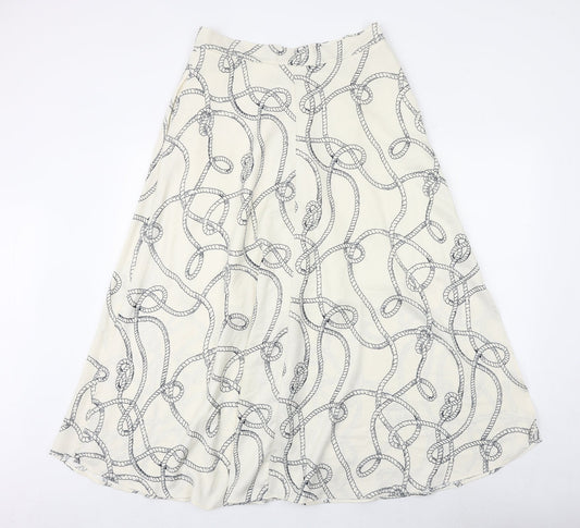 Marks and Spencer Womens Ivory Geometric Polyester Peasant Skirt Size 8 Button