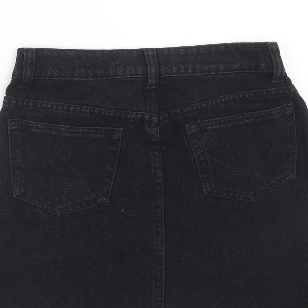 Boohoo Womens Black Cotton A-Line Skirt Size 6 Zip