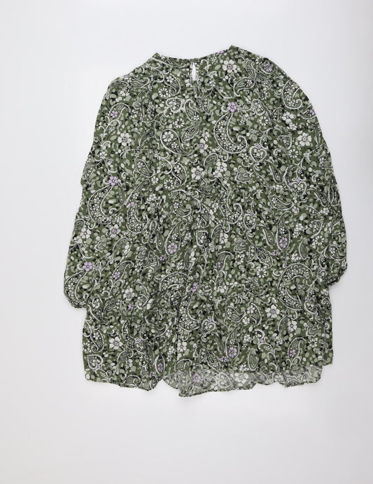 Miss Selfridge Womens Green Geometric Viscose A-Line Size 10 Round Neck Button