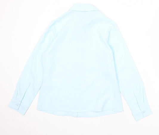 EWM Womens Blue Polyester Basic Button-Up Size 10 Collared